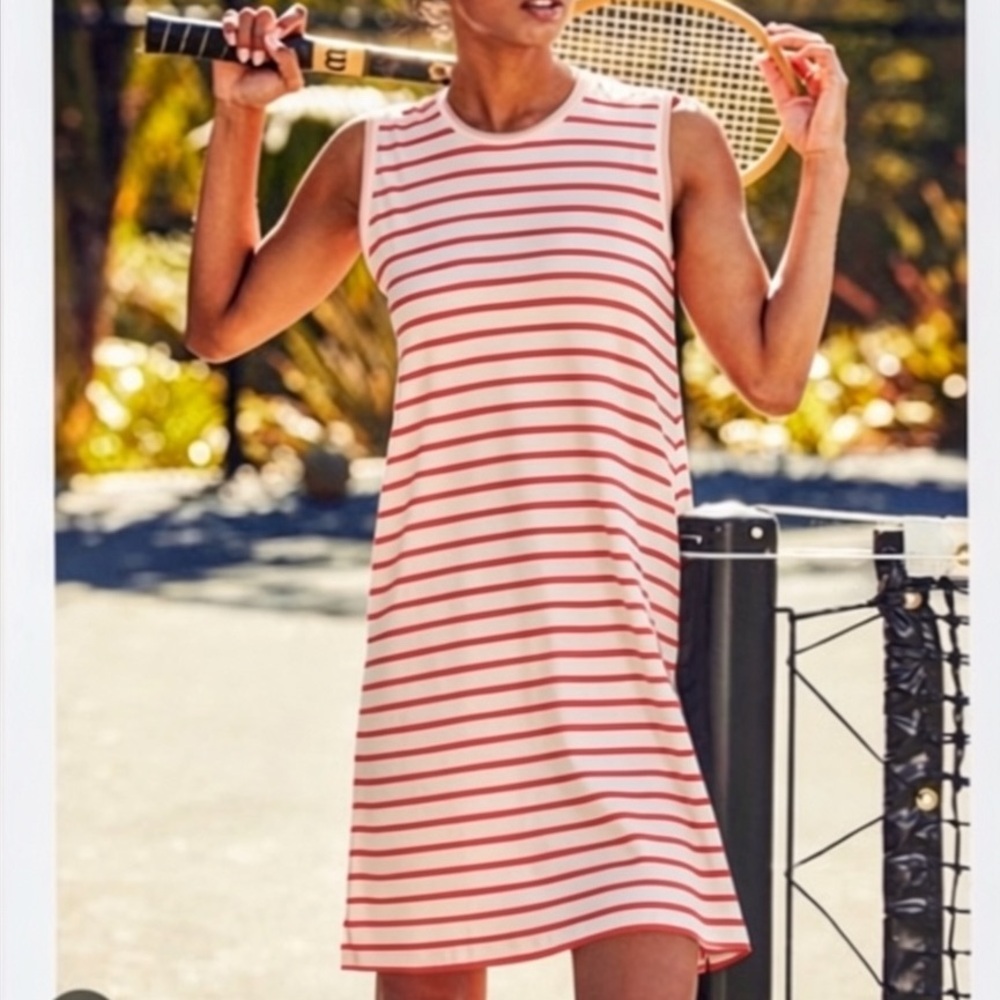 NWOT LAKE Pink White Stripe Pima Cotton Weekend Tank Dress Gown